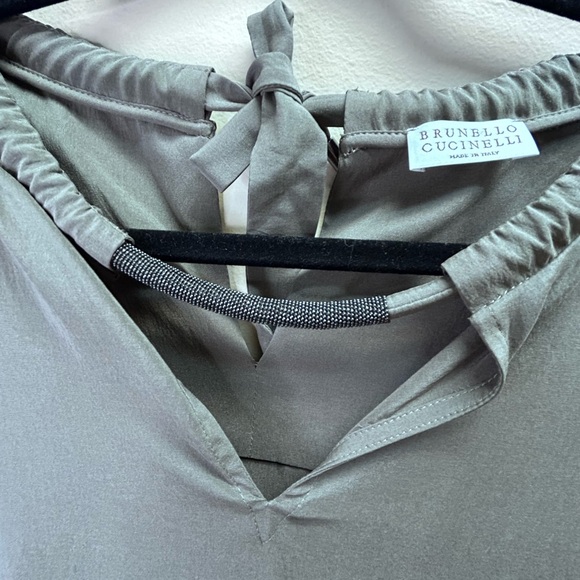 Brunello Cucinelli Brown/Gray Long Sleeve Silk Top - Picture 2 of 5